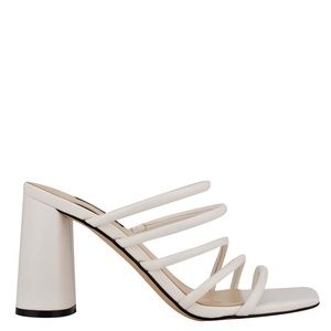 Nine West Block Heel White Mules